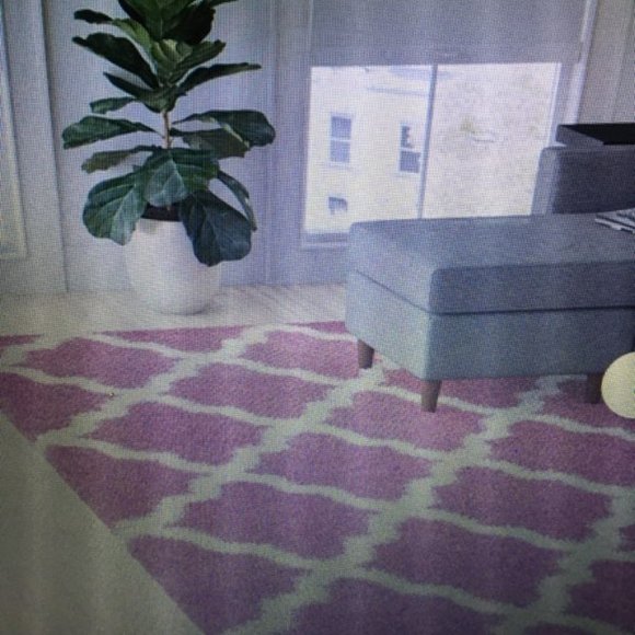 Pink & White Shag Rug - Picture 2 of 3